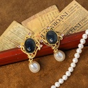 Stone And Pearl Retro Vintage Dangle Earrings