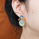 Dolphin Inlaid Zircon Enamel Dangle Earrings