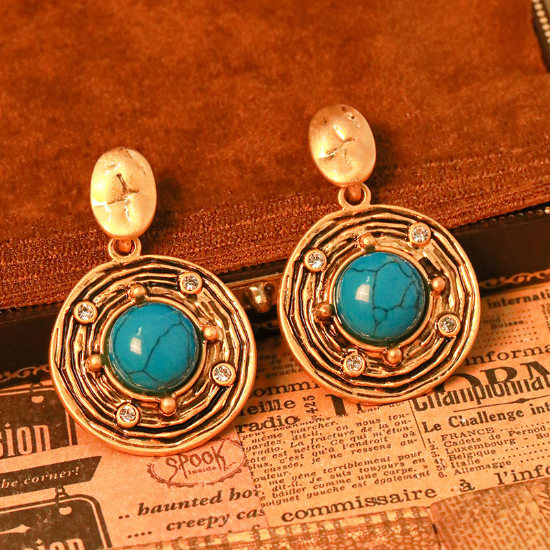 Stone Inlaid Zircon Retro Vintage Dangle Earrings