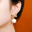 Inlaid Zircon Bow And Pearl Retro Vintage Dangle Earrings