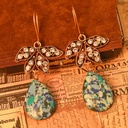 Inlaid Zircon Leaf And Stone Retro Vintage Hook Earrings