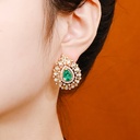 Inlaid Drop Shape Zircon And Stone Retro Vintage Stud Earrings