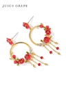 Red Flower Tassel Enamel Dangle Earrings Jewelry Gift1