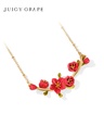 Red Flower Branch Enamel Pendant Necklace Jewelry Gift1