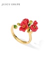 Red Flower Enamel Adjustable Ring Jewelry Gift1