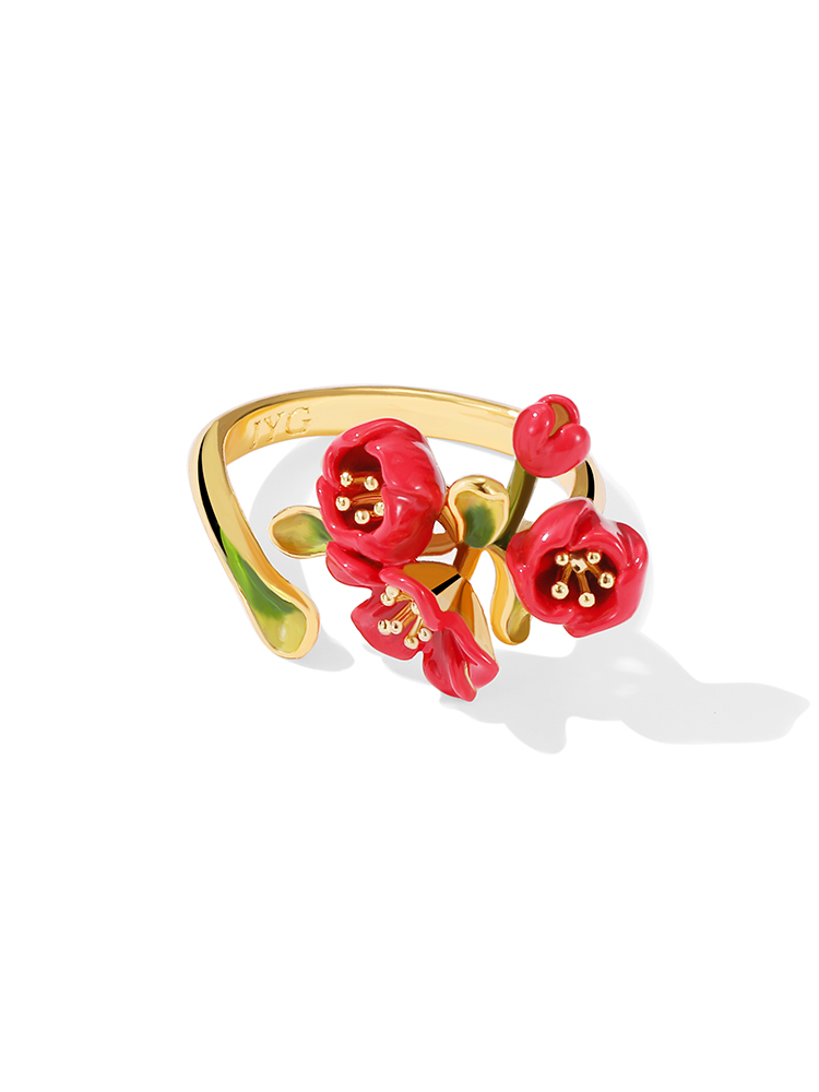 Red Flower Enamel Adjustable Ring Jewelry Gift2