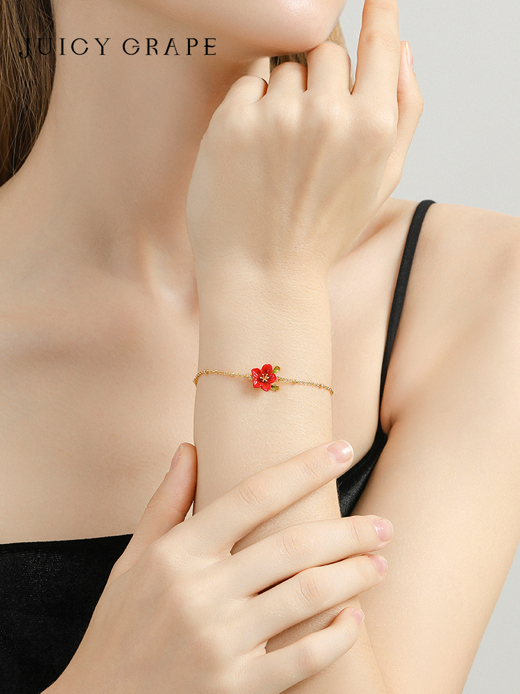 Red Flower Enamel Thin Bracelet Jewelry Gift4