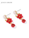 Red Flower And Pearl Enamel Dangle Stud Earrings Jewelry Gift2