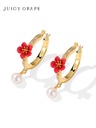 Red Flower And Pearl Enamel Hoop Dangle Stud Earrings Jewelry Gift1