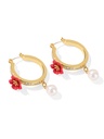 Red Flower And Pearl Enamel Hoop Dangle Stud Earrings Jewelry Gift2