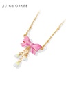 Pink Bow Lily Flower Tassel Enamel Pendant Necklace Jewelry Gift1