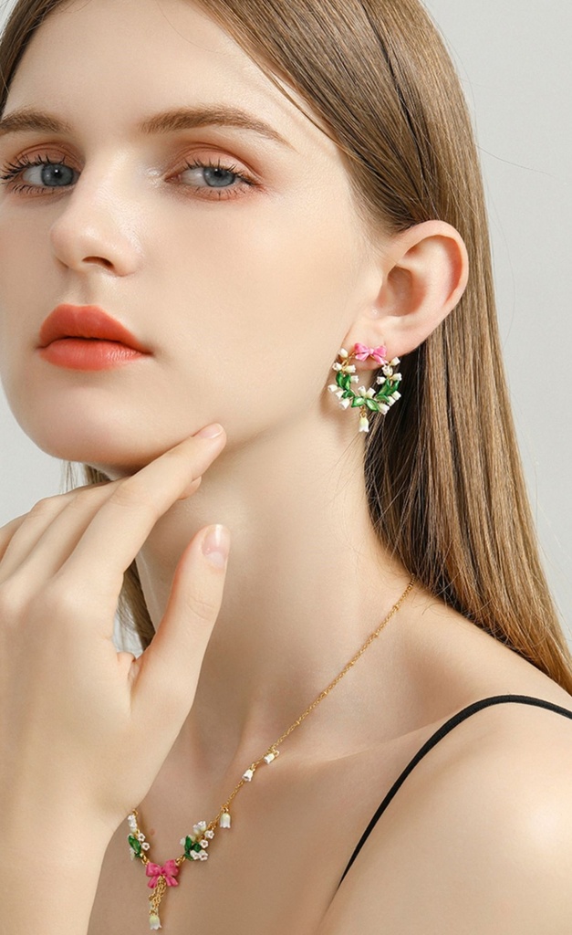 Pink Bow And Lily Flower Enamel Hoop Stud Earrings Jewelry Gift3