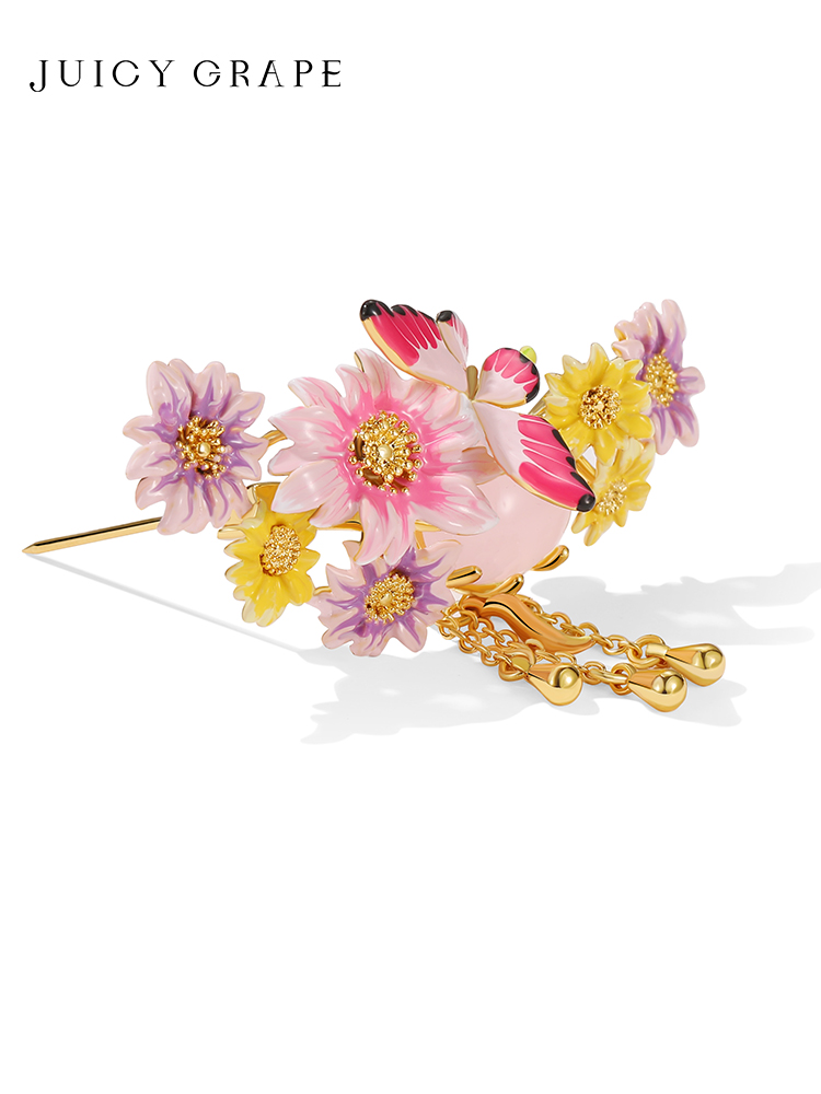 Flower Butterfly And Stone Enamel Brooch Jewelry Gift1
