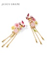 Pink Flower de Luce Irises And Stone Enamel Adjustable Ring