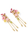 Pink Flower de Luce Irises And Stone Enamel Adjustable Ring