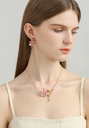 Peach Flower Blossom Branch Enamel Pendant Necklace