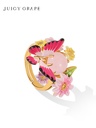 Peach Flower Blossom Branch Enamel Pendant Necklace