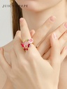 Flower Butterfly And Stone Enamel Adjustable Ring Jewelry Gift3