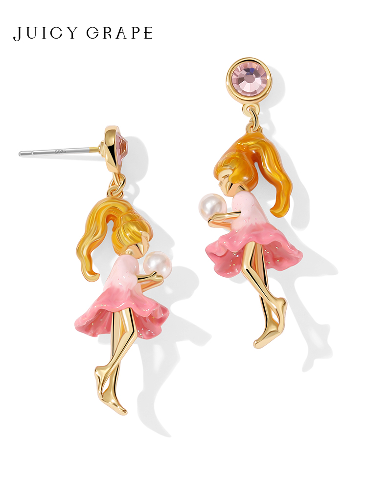 Fairy With Pearl Enamel Dangle Stud Earrings Jewelry Gift1