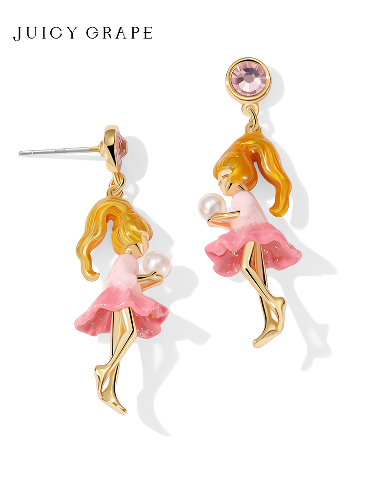 Peach Flower Blossom Branch Enamel Stud Earrings