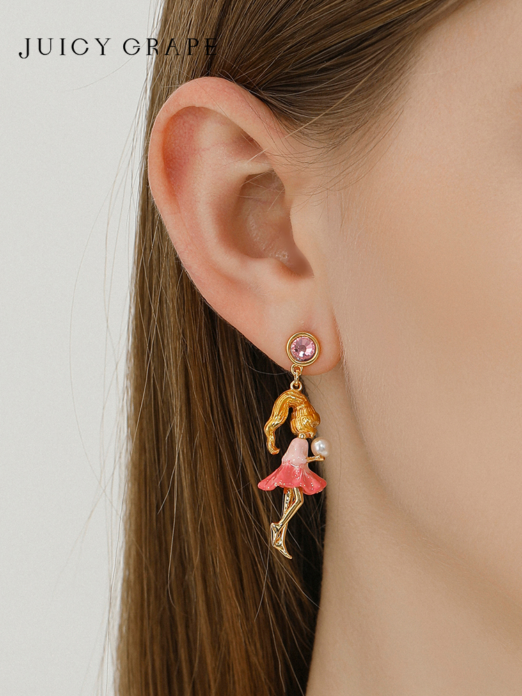 Peach Flower Blossom Branch Enamel Stud Earrings