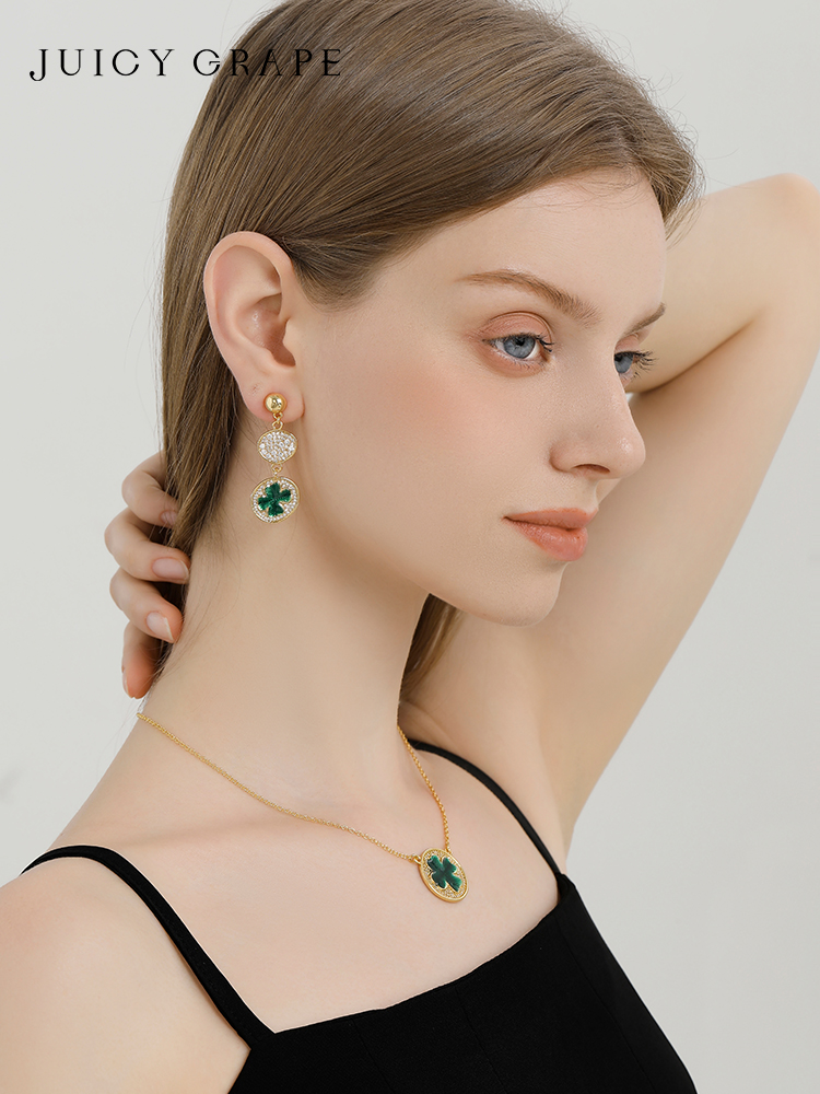 Clover Lucky Leaf Enamel Dangle Stud Earrings Jewelry Gift3