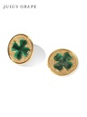 Blue Flower de Luce Irises And Stone Enamel Asymmetrical Stud Earrings