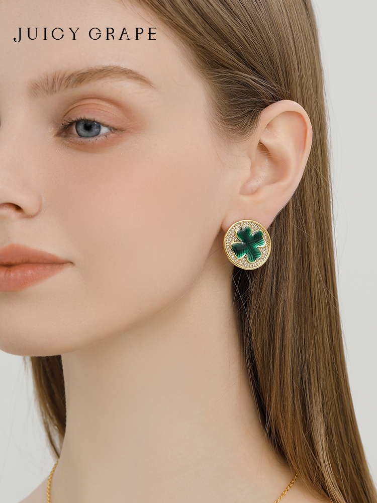 Clover Lucky Leaf Enamel Stud Earrings Jewelry Gift4