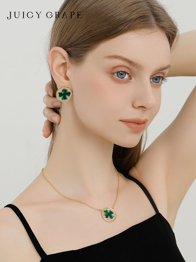 Clover Lucky Leaf Enamel Stud Earrings Jewelry Gift5
