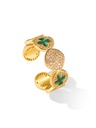 Pink Flower de Luce Irises And Stone Enamel Adjustable Ring