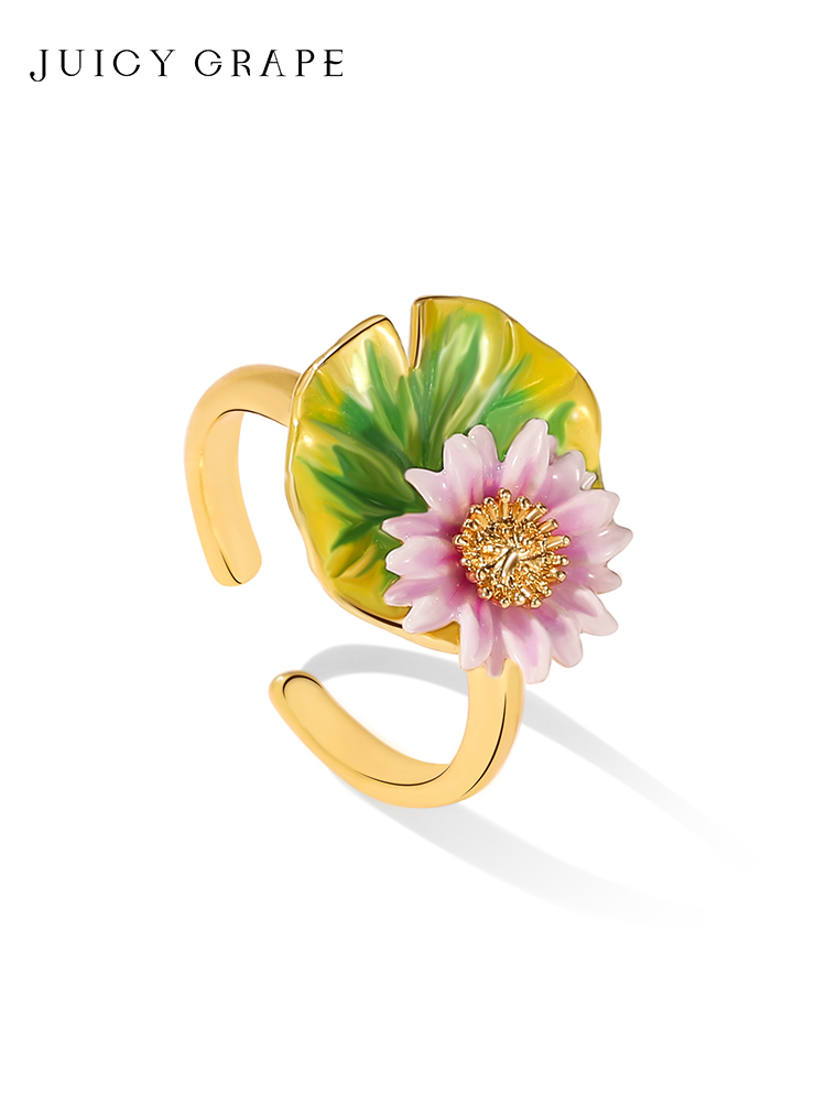 Lotus Flower Enamel Adjustable Ring Jewelry Gift1