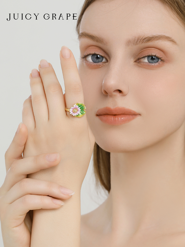 Lotus Flower Enamel Adjustable Ring Jewelry Gift4