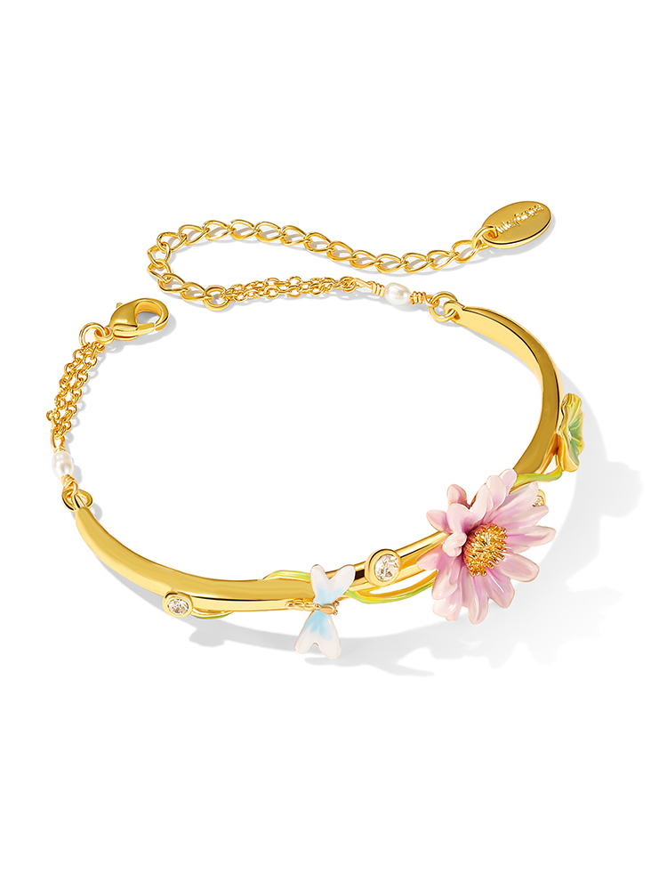 Lotus Flower And Dragonfly Enamel Bangle Bracelet Jewelry Gift2