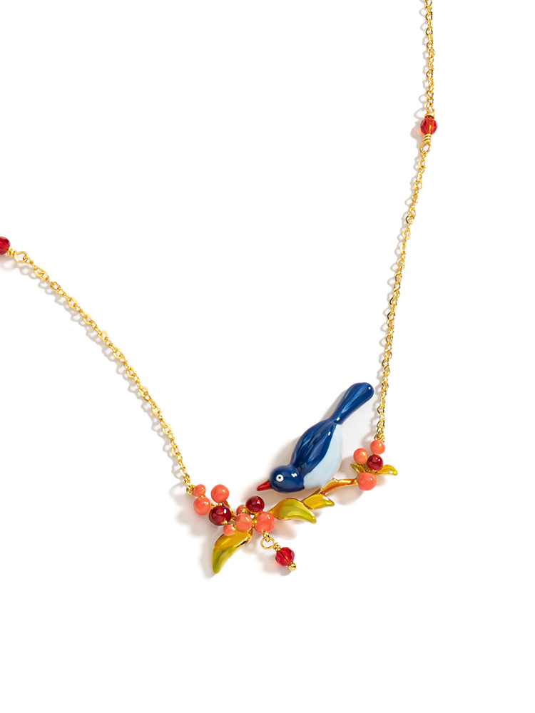 Bird On Cherry Branch Enamel Pendant Necklace Jewelry Gift2