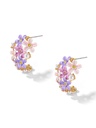 Lavender Purple Pink Flower And Crystal Pearl C Shape Enamel Stud Earrings Jewelry Gift1