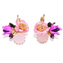 Pink Purple Flower And Stone Enamel Earrings