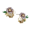 Flower And Stone Enamel Stud Earrings