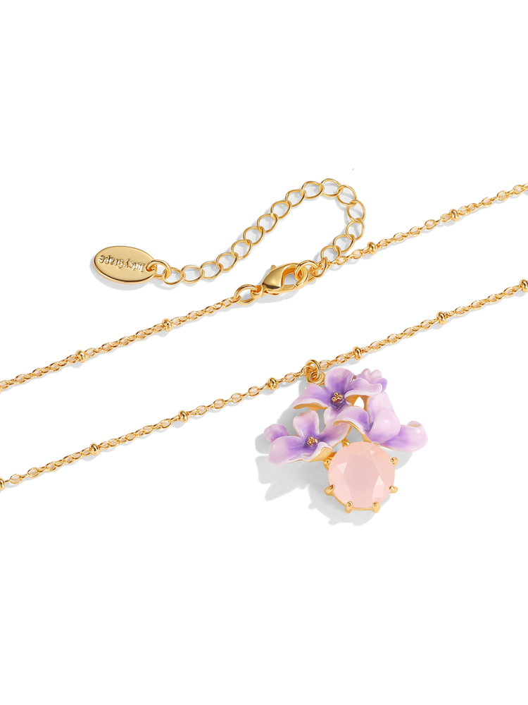 Purple Flower And Stone Enamel Pendant Necklace Handmade Jewelry Gift1