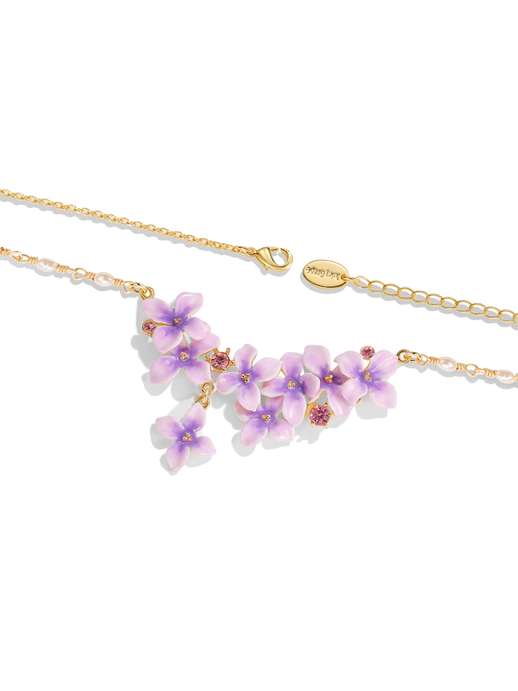 Purple Flower Branch Enamel Pendant Necklace Handmade Jewelry Gift1
