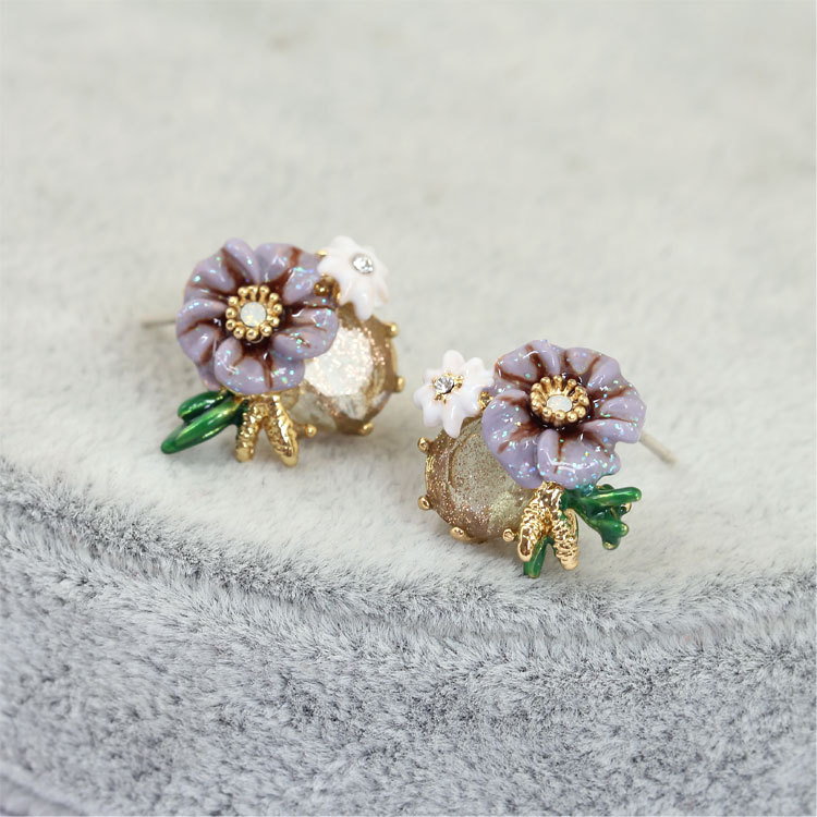 Charry Blossom Flower Enamel Earrings Jewelry Stud Earrings