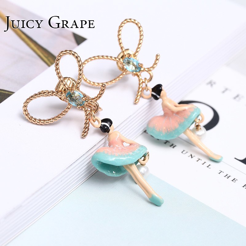 Bell Orchid Green Leaf Tassel Enamel Earrings Jewelry Stud Earrings