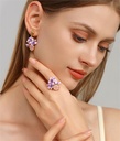 Purple Flower And Stone Enamel Adjustable Handmade Jewelry Gift2