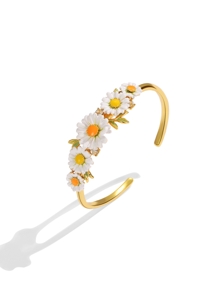 Daisy Flower Branch Enamel Cuff Bracelet Handmade Jewelry Gift1