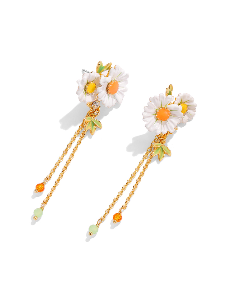 Cute Bunny Rabbit And Flower Enamel Pendant Necklace