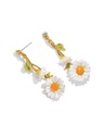 Flower And Crystal Enamel Stud Earrings