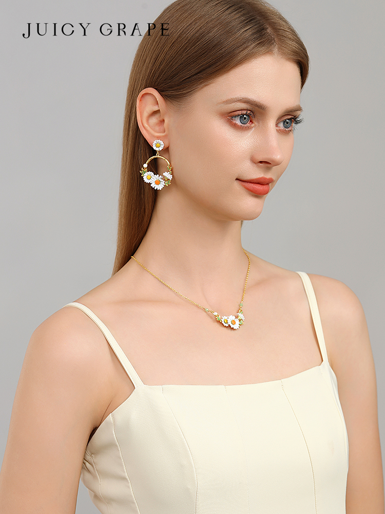 Daisy Flower Enamel Hoop Dangle Stud Earrings Handmade Jewelry Gift3