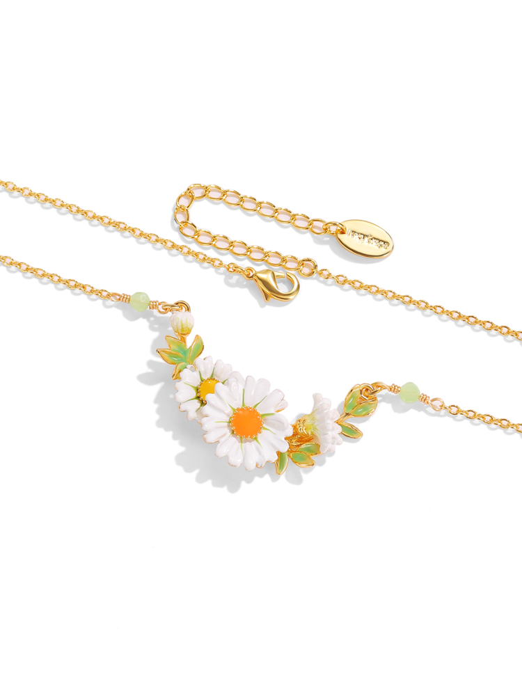 Daisy Flower Branch Enamel Pendant Handmade Jewelry Gift3