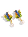 Bird And Pearl Enamel Stud Earrings Handmade Jewelry Gift1