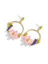 Bird And Lotus Enamel Hoop Stud Earrings Handmade Jewelry Gift1