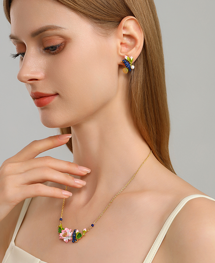 Kingfisher Bird And Pearl Enamel Stud Earrings Handmade Jewelry Gift2